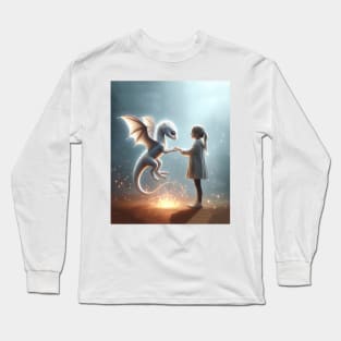 Magical Friendship: When a Baby White Dragon Gives Hands to a Little Girl Long Sleeve T-Shirt